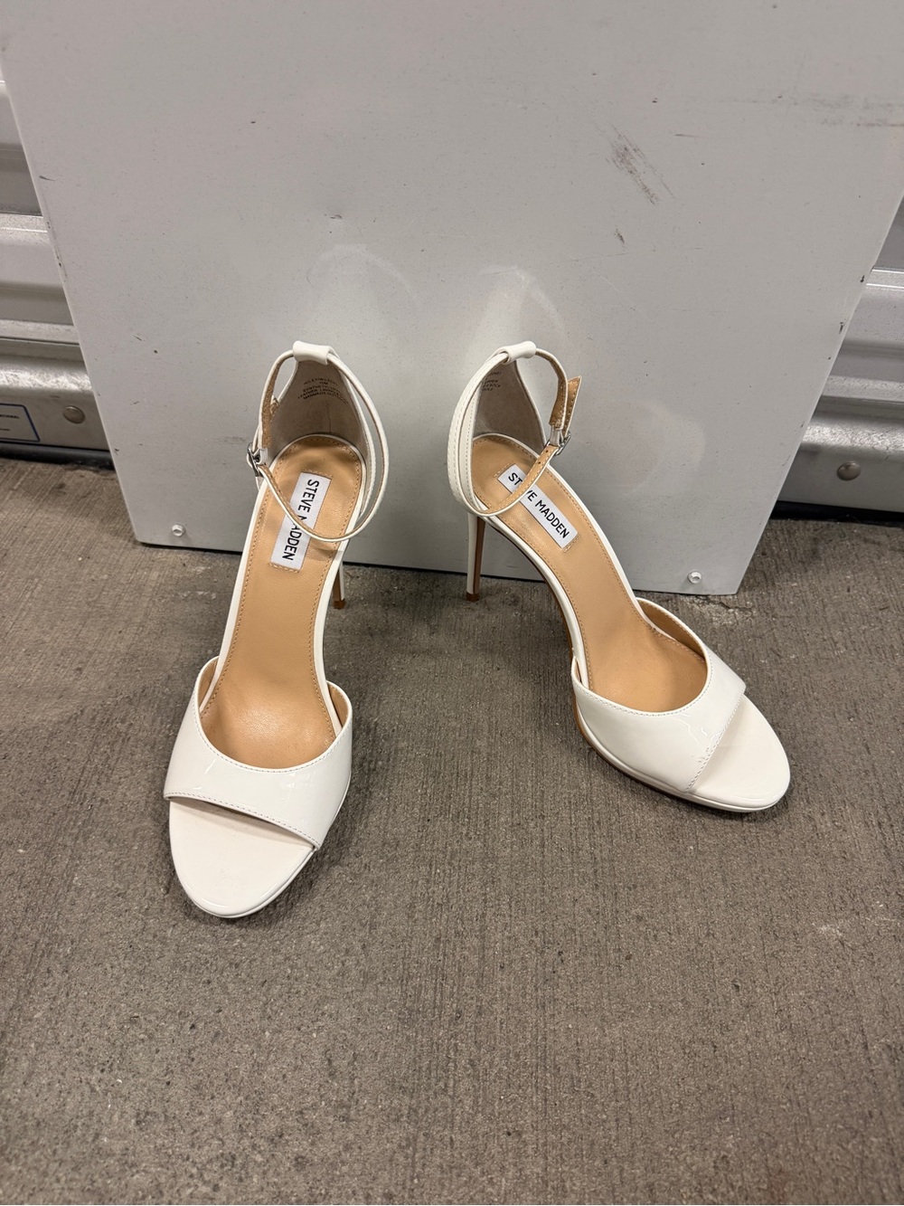Steve Madden White Open-Toe Ankle-Strap Stiletto Heels